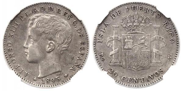 20 Сентаво Пуэрто-Рико Серебро Alfonso XIII of Spain (1886 - 1941)