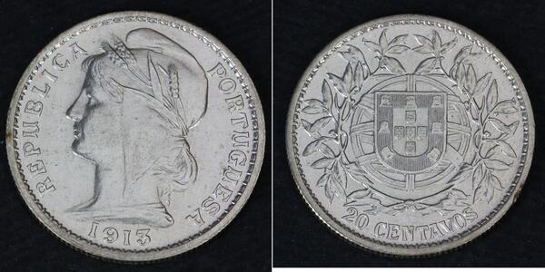 20 Сентаво Перша Португальська Республіка (1910 - 1926) Срібло 