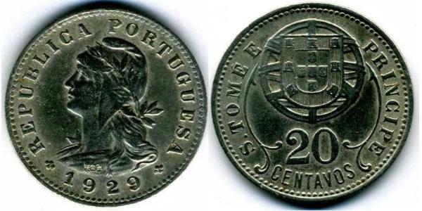 20 Сентаво Сан-томе и Принсипи (1469 - 1975) Цинк/Медь 