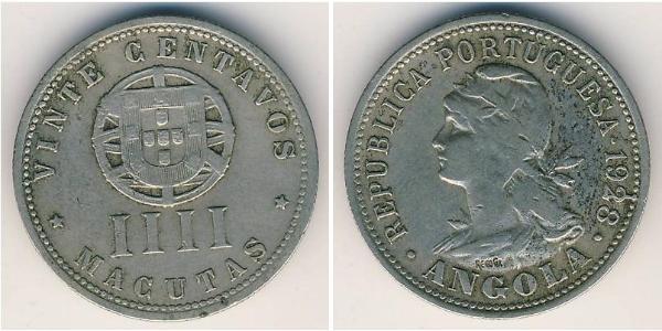 20 Сентаво / 4 Макута Португалия / Portuguese Angola (1575-1975) Цинк/Медь 