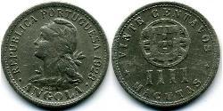 20 Сентаво / 4 Макута  Portuguese Angola (1575-1975) / Португалія Цинк/Мідь 