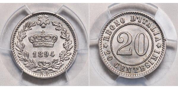 20 Сентесімо Kingdom of Italy (1861-1946) / Італія Нікель/Мідь Умберто I (1844-1900)