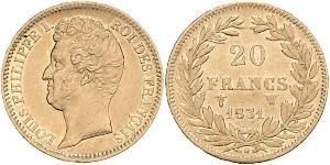 20 Франк July Monarchy (1830-1848) Золото Луі-Філіп I (1773 -1850)