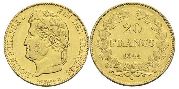 20 Франк July Monarchy (1830-1848) Золото Луі-Філіп I (1773 -1850)