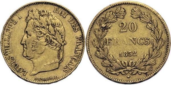20 Франк July Monarchy (1830-1848) Золото Луі-Філіп I (1773 -1850)