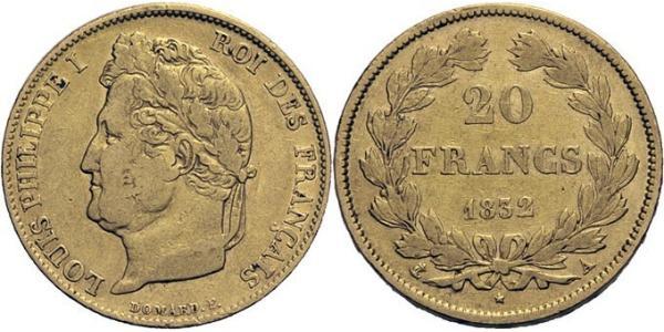 20 Франк July Monarchy (1830-1848) Золото Луі-Філіп I (1773 -1850)