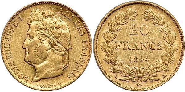 20 Франк July Monarchy (1830-1848) Золото Луі-Філіп I (1773 -1850)