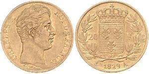 20 Франк Kingdom of France (1815-1830) Золото Карл X король Франції (1757-1836)