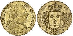 20 Франк Kingdom of France (1815-1830) Золото Людовик XVIII  (1755-1824)