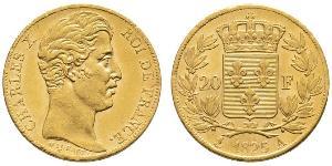 20 Франк Kingdom of France (1815-1830) Золото Карл X король Франції (1757-1836)