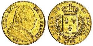 20 Франк Kingdom of France (1815-1830) Золото Людовик XVIII (1755-1824)