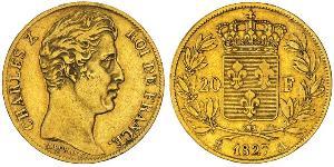 20 Франк Kingdom of France (1815-1830) Золото Карл X король Франции (1757-1836)