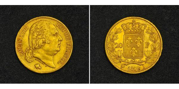 20 Франк Kingdom of France (1815-1830) Золото Людовик XVIII  (1755-1824)