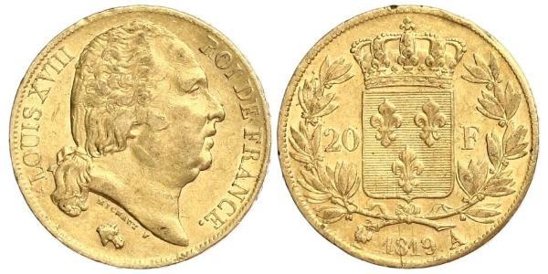 20 Франк Kingdom of France (1815-1830) Золото Людовик XVIII  (1755-1824)