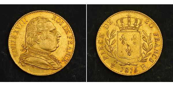 20 Франк Kingdom of France (1815-1830) Золото Людовик XVIII (1755-1824)