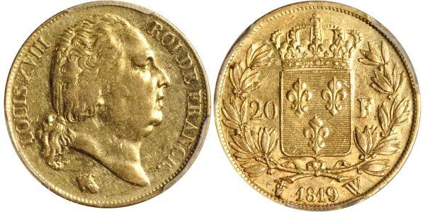20 Франк Kingdom of France (1815-1830) Золото Людовик XVIII  (1755-1824)
