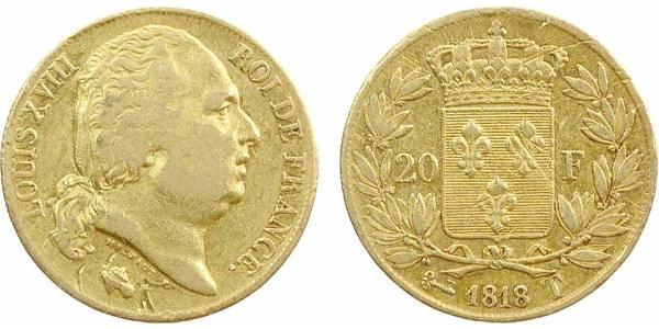 20 Франк Kingdom of France (1815-1830) Золото Людовик XVIII (1755-1824)