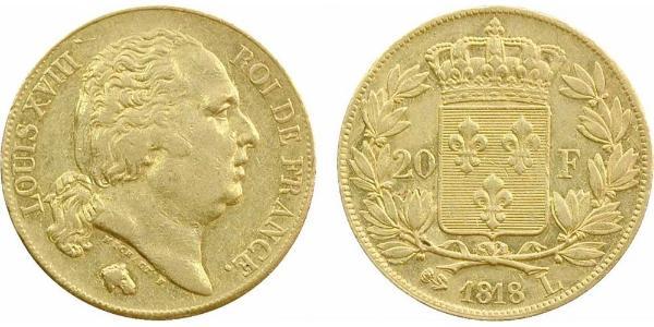 20 Франк Kingdom of France (1815-1830) Золото Людовик XVIII  (1755-1824)
