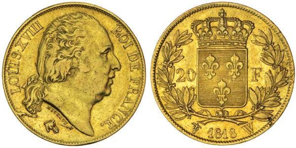 20 Франк Kingdom of France (1815-1830) Золото Людовик XVIII  (1755-1824)