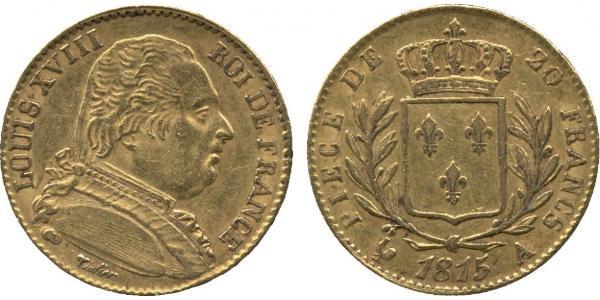 20 Франк Kingdom of France (1815-1830) Золото Людовик XVIII (1755-1824)