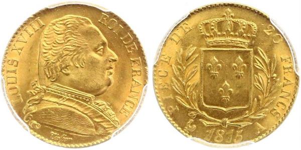 20 Франк Kingdom of France (1815-1830) Золото Людовик XVIII  (1755-1824)