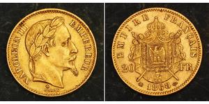 20 Франк Second French Empire (1852-1870) Золото Наполеон ІІІ Бонапарт (1808-1873)
