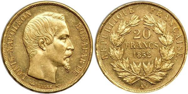 20 Франк Second French Empire (1852-1870) Золото Наполеон ІІІ Бонапарт (1808-1873)