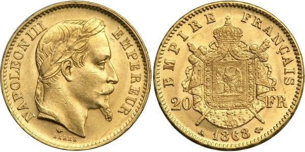 20 Франк Second French Empire (1852-1870) Золото Наполеон ІІІ Бонапарт (1808-1873)