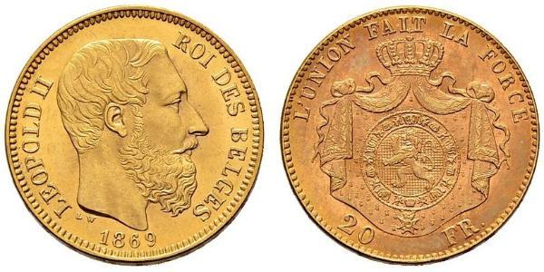 20 Франк Бельгия Золото Леопольд II (1835 - 1909)