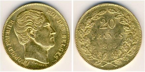 20 Франк Бельгия Золото Леопольд I (король Бельгии) (1790-1865)