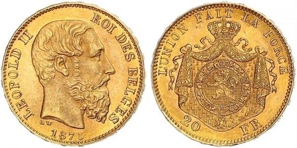 20 Франк Бельгия Золото Леопольд II (1835 - 1909)