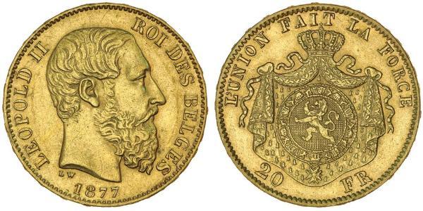 20 Франк Бельгия Золото Леопольд II (1835 - 1909)