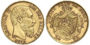 20 Франк Бельгія Золото Леопольд II (1835 - 1909)