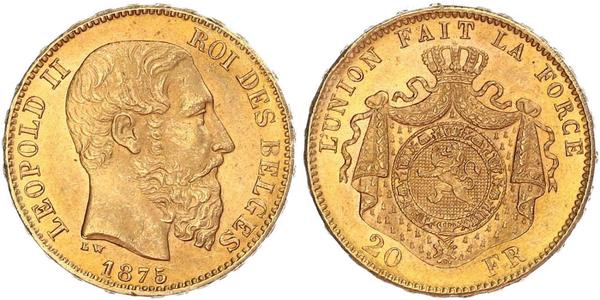 20 Франк Бельгія Золото Леопольд II (1835 - 1909)