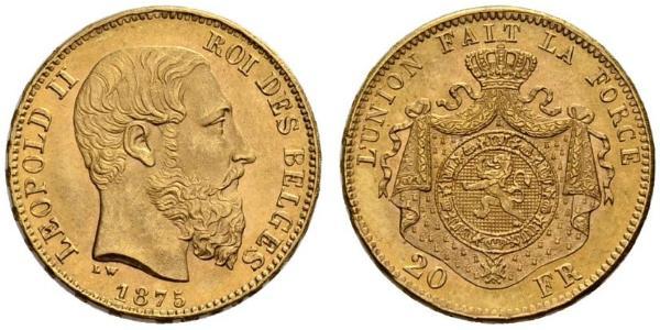 20 Франк Бельгія Золото Леопольд II (1835 - 1909)