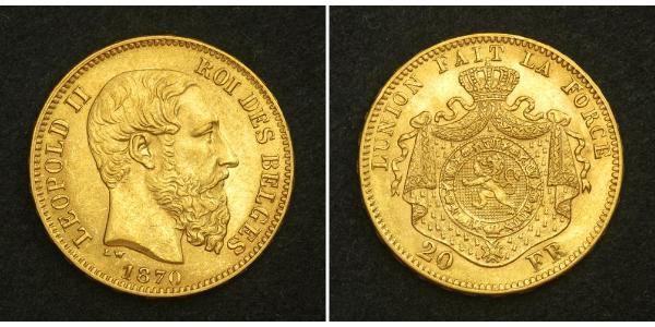 20 Франк Бельгія Золото Леопольд II (1835 - 1909)