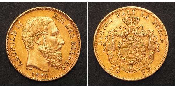 20 Франк Бельгія Золото Леопольд II (1835 - 1909)