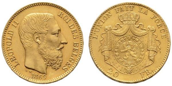 20 Франк Бельгія Золото Леопольд II (1835 - 1909)