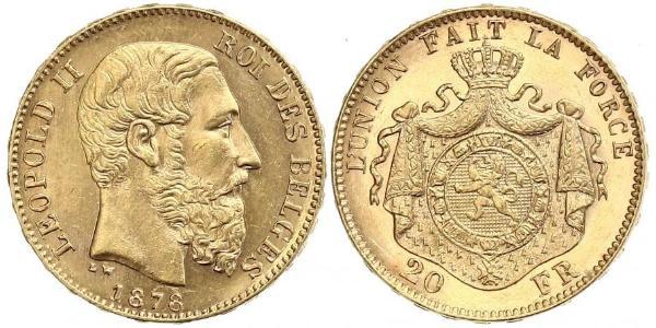 20 Франк Бельгія Золото Леопольд II (1835 - 1909)