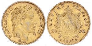 20 Франк Вторая французская империя (1852-1870) Золото Наполеон III Бонапарт (1808-1873)