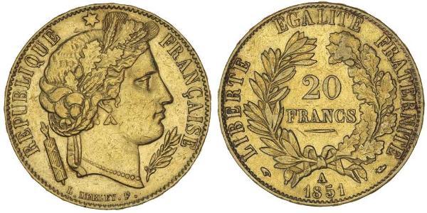 20 Франк Вторая французская республика (1848-1852) Золото 