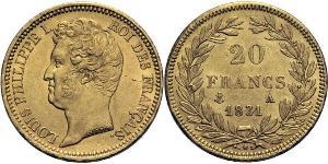 20 Франк Июльская монархия (1830-1848) Золото Луи-Филипп I (1773 -1850)