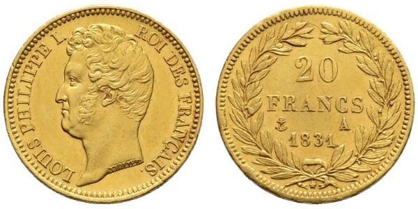 20 Франк Июльская монархия (1830-1848) Золото Луи-Филипп I (1773 -1850)