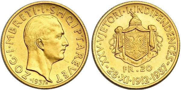 20 Франк Королевство Албания (1928-1939) / Албания Золото Zog I, Skanderbeg III of Albania