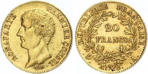 20 Франк Первая Французская империя (1804-1814) Золото Наполеон I(1769 - 1821)