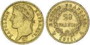 20 Франк Первая Французская империя (1804-1814) Золото Наполеон I(1769 - 1821)