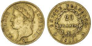 20 Франк Первая Французская империя (1804-1814) Золото Наполеон I(1769 - 1821)