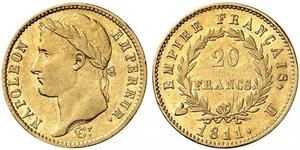 20 Франк Первая Французская империя (1804-1814) Золото Наполеон I(1769 - 1821)