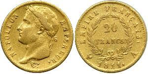 20 Франк Первая Французская империя (1804-1814) Золото Наполеон I(1769 - 1821)