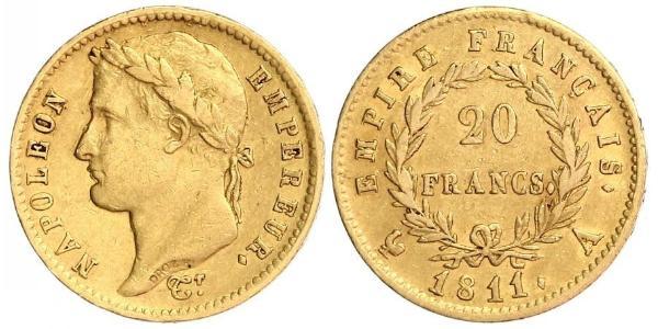 20 Франк Первая Французская империя (1804-1814) Золото Наполеон I(1769 - 1821)